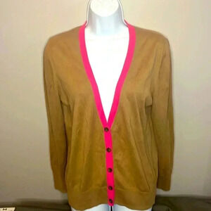 Old Navy tan and pink cardigan with buttons women’s size large